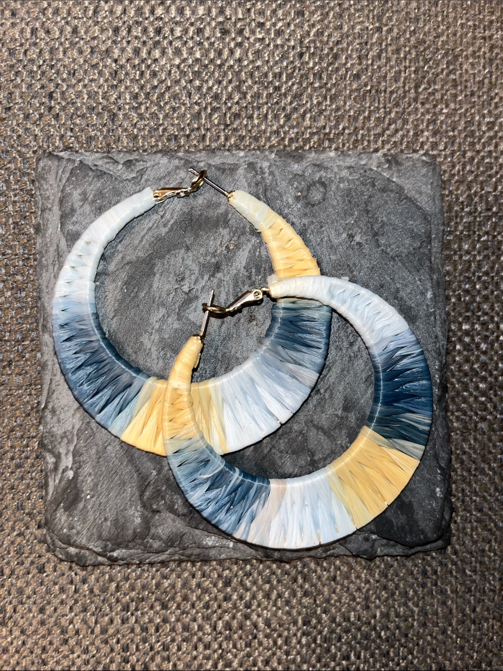 Nine West Blue, Yellow & White Woven Hoop Earrings